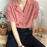 Blusa de manga corta, cuello en V. Camisa para mujer informal.