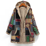 Abrigo chaqueta casaca chamarra larga con capucha de lana gruesa con estampado cálido y bolsillo
