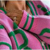 Cárdigan sueter de punto. Chaqueta suéter cálido bordado para mujer.
