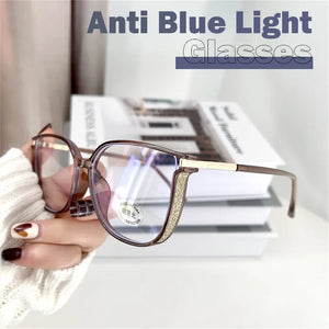 jf 2023 Ultra Light Fashion TR90 Frame Anti Blue Light Glasses Women Glitter Square Frame Resin Lens Goggles Eyeglasses  очки