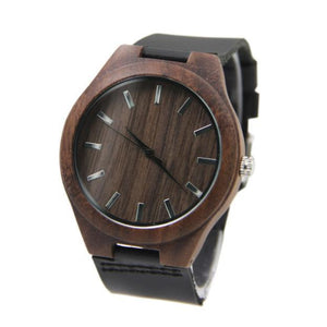 Reloj Pulsera Madera Bambu Fashion Cuero Oscuro