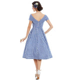 Vestido Vintage Stilo 1950s Primavera Verano Rockabilly Cuadrillé Azul JulyVintage