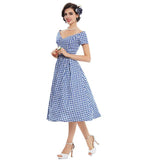 Vestido Vintage Stilo 1950s Primavera Verano Rockabilly Cuadrillé Azul JulyVintage