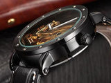 Fashion Reloj Pulsera Transparente Automatico Mecanico Hombre Caballero Cuero