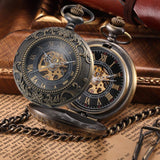 Reloj Mecanico de Bolsillo Hombre Caballero Steampunk Bronce con Cadena Brilla en la oscuridad