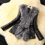 ALABIFU PU Leather Faux Fur Women Coat 2019 Casual Plus Size 5XL Short Fluffy Coat Black Faux Fur Collar Jacket Coat casaco